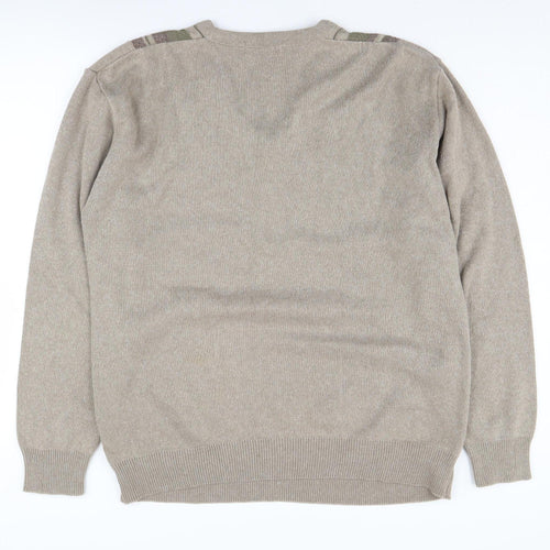 Greenwoods Men's Beige V-Neck Striped Pullover - L