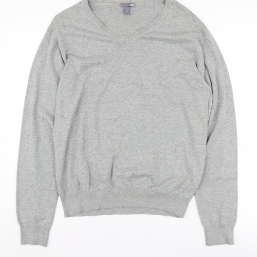 H&M Men's Grey Cotton V-Neck Pullover Jumper M