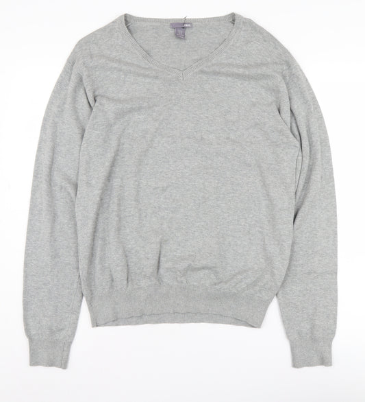 H&M Men's Grey Cotton V-Neck Pullover Jumper M