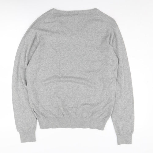 H&M Men's Grey Cotton V-Neck Pullover Jumper M