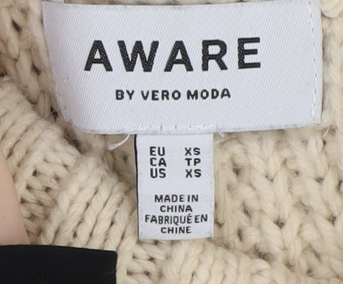 VERO MODA Women’s Beige Cable-Knit Turtleneck Jumper XS