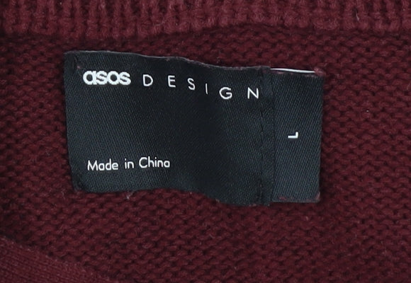 ASOS Design Men's Red Full Zip Jumper Size L