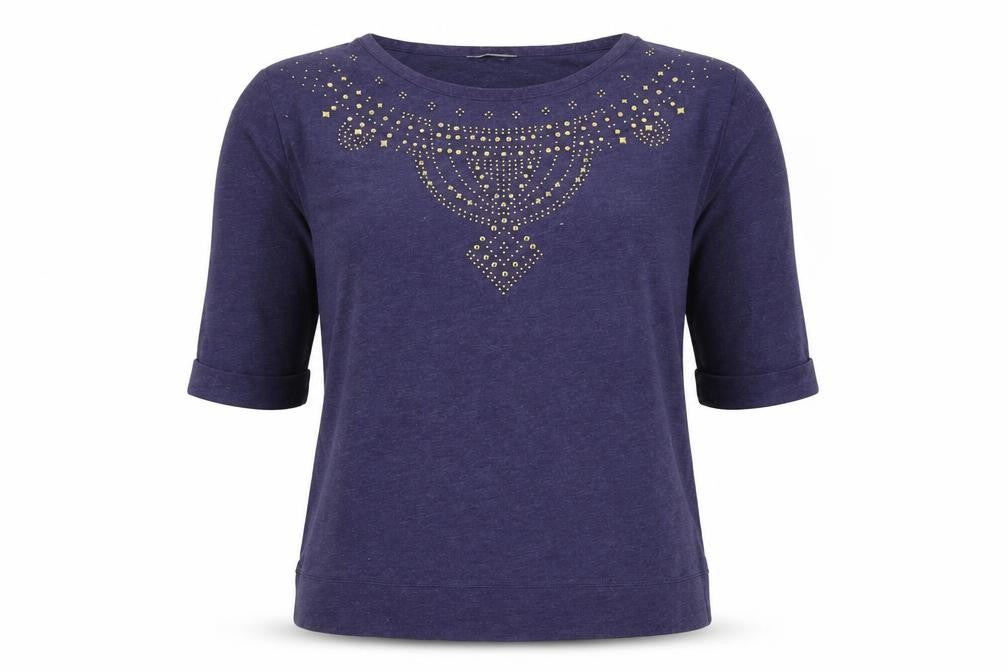 Front view of Marks & Spencer Women's Blue Studded T-Shirt, size 12