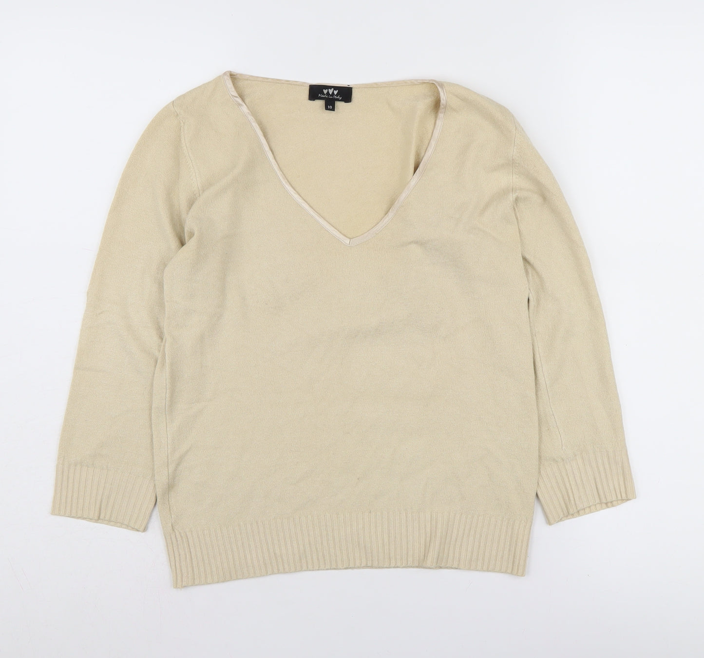 Marks and Spencer Beige V-Neck Pullover Jumper Size 10