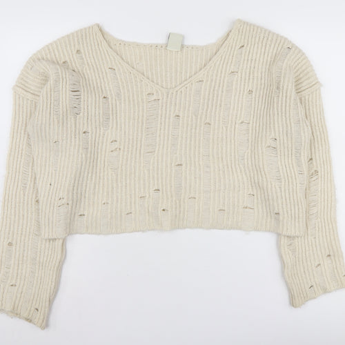 Urban Outfitters Women Beige V-Neck Pullover Jumper M