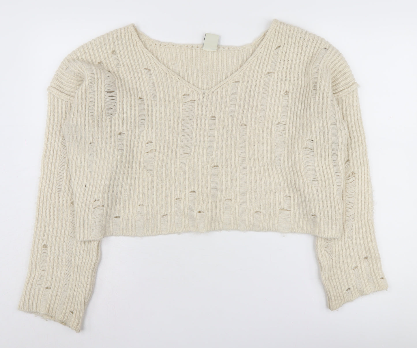 Urban Outfitters Women Beige V-Neck Pullover Jumper M