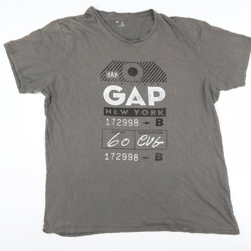 Gap Men's Grey Graphic Print T-Shirt, XL, Cotton