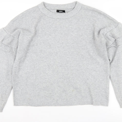 BDG Women's Grey Pullover Jumper XS Ruffle Sleeve
