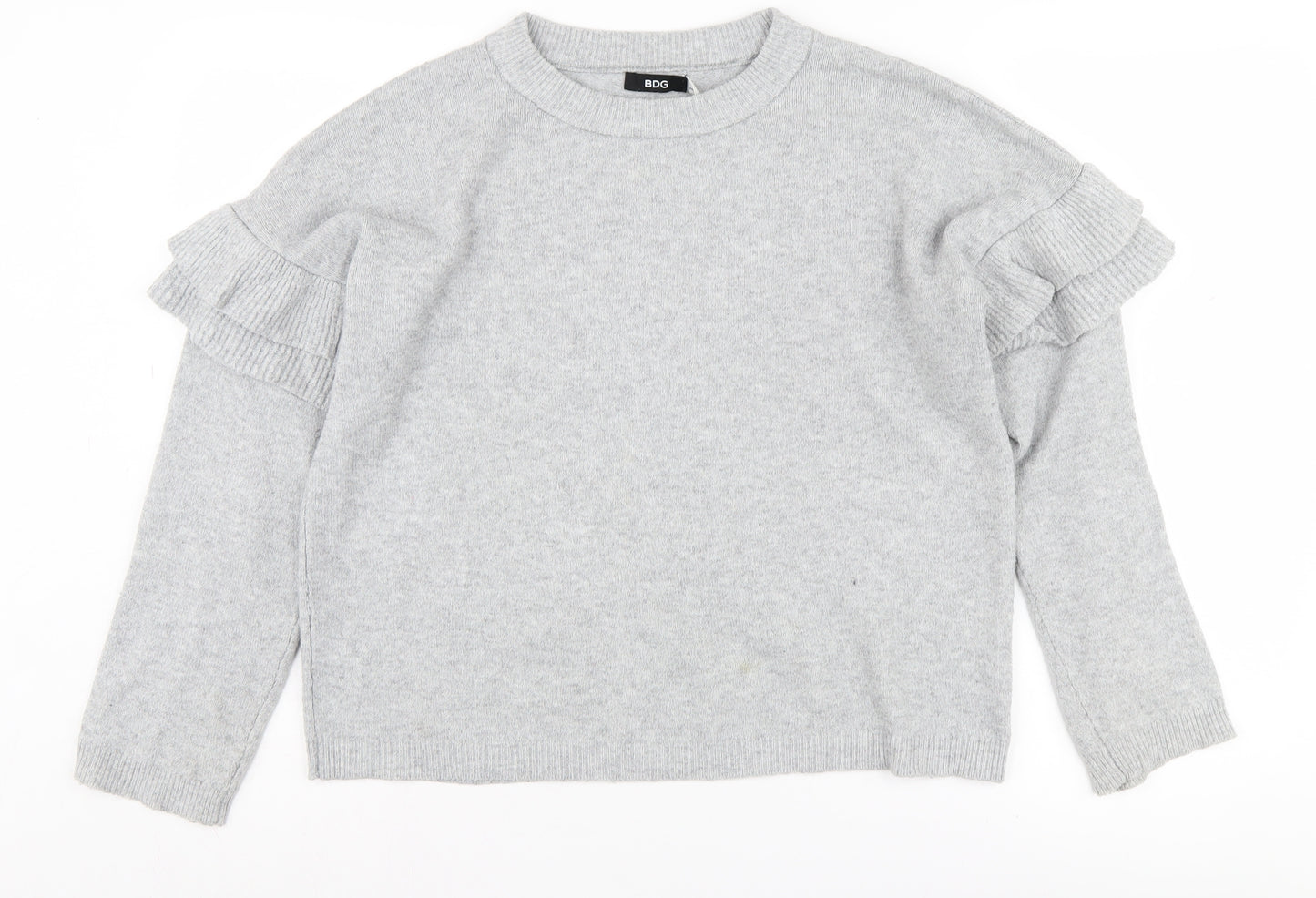 BDG Women's Grey Pullover Jumper XS Ruffle Sleeve