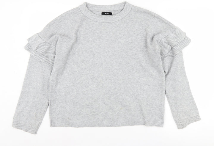 BDG Women's Grey Pullover Jumper XS Ruffle Sleeve