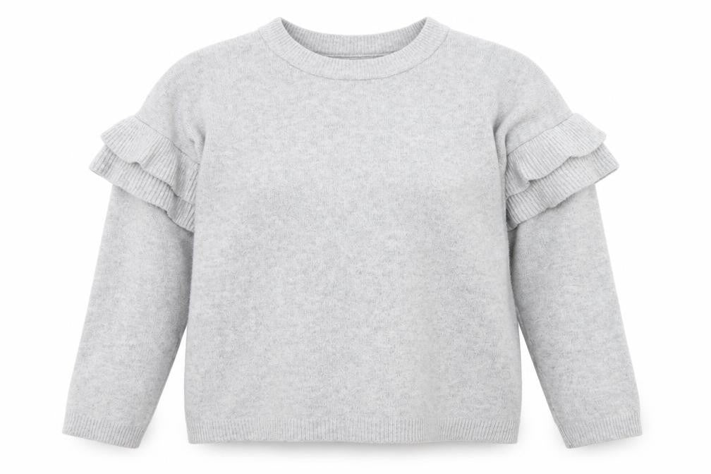 Front view of BDG Women's Grey jumper XS Ruffle Sleeve