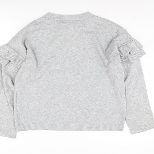 BDG Women's Grey Pullover Jumper XS Ruffle Sleeve