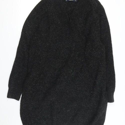 Zara Womens Black Knit Jumper Dress Size S Casual V-Neck