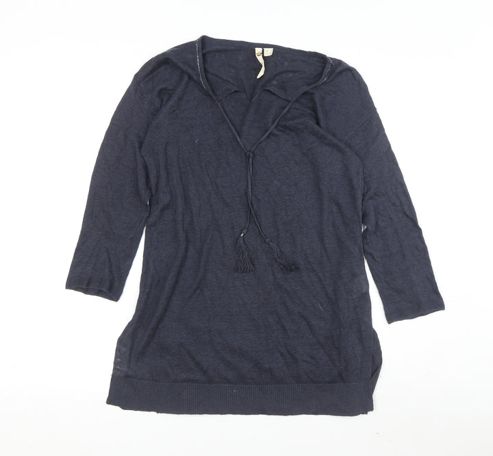 White Stuff Women's Blue Wool Tunic Jumper, Size 8, V-Neck