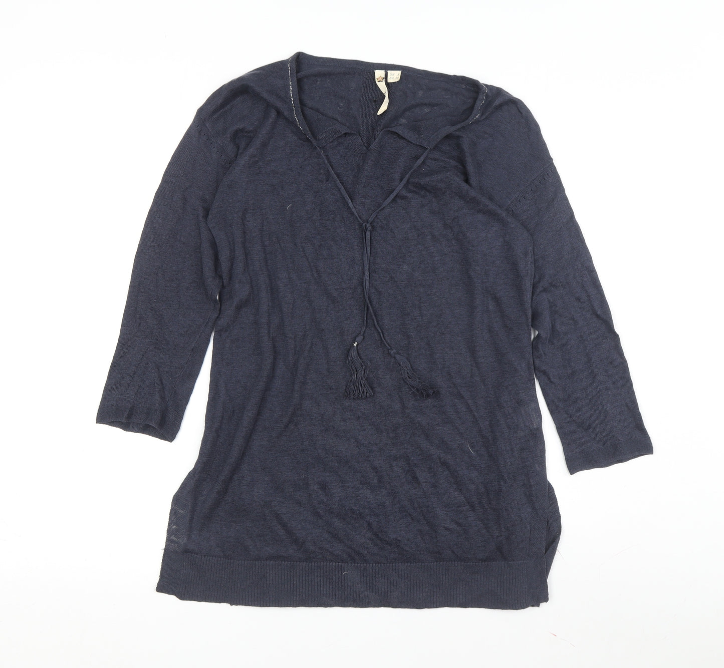 White Stuff Women's Blue Wool Tunic Jumper, Size 8, V-Neck