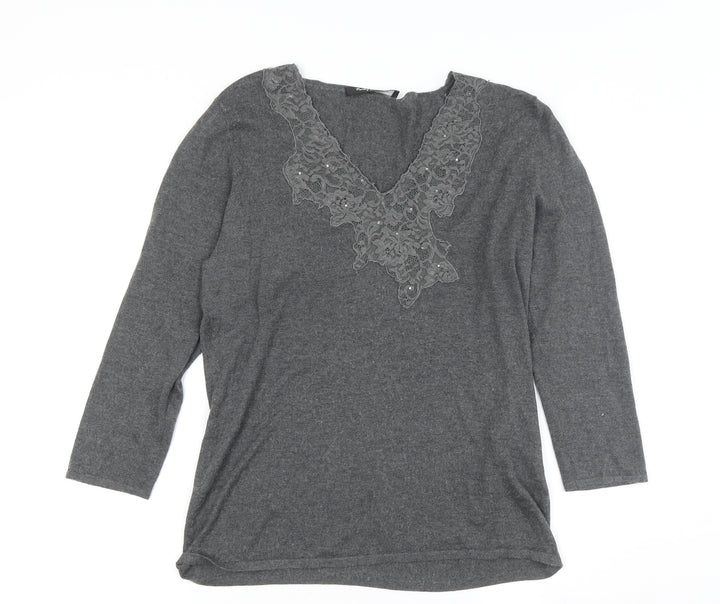 Betty Barclay Women's Grey V-Neck Lace Accent Jumper