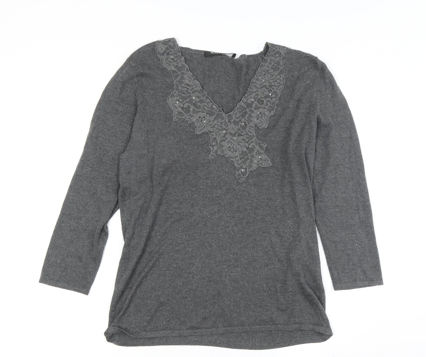 Betty Barclay Women's Grey V-Neck Lace Accent Jumper