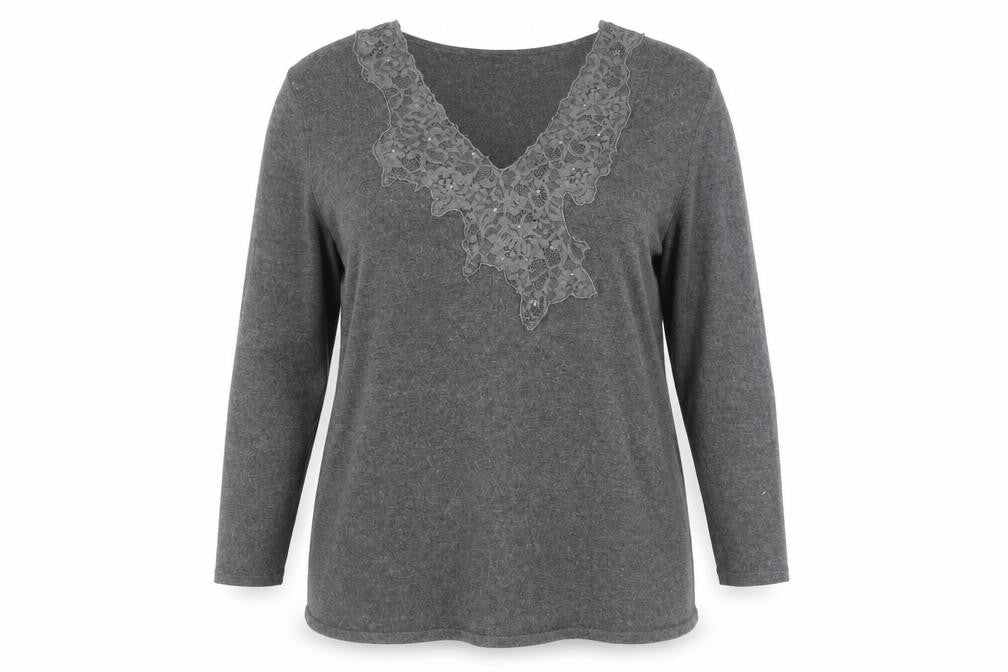Betty Barclay Women's Grey V-Neck Lace Accent Jumper