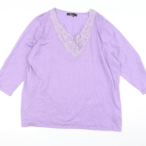 Bm Collection Women's Purple Crochet V-Neck Top - L