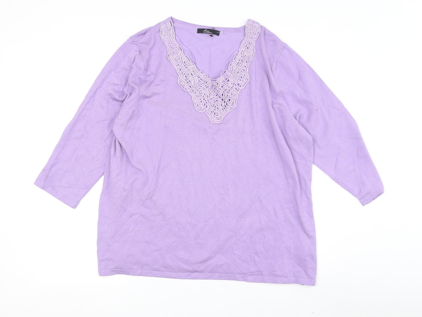 Bm Collection Women's Purple Crochet V-Neck Top - L