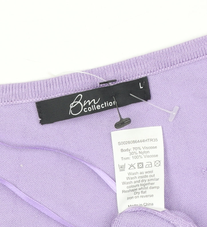 Bm Collection Women's Purple Crochet V-Neck Top - L