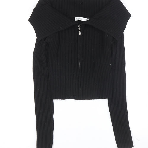 Bershka Women's Black Collared Full Zip Jumper L