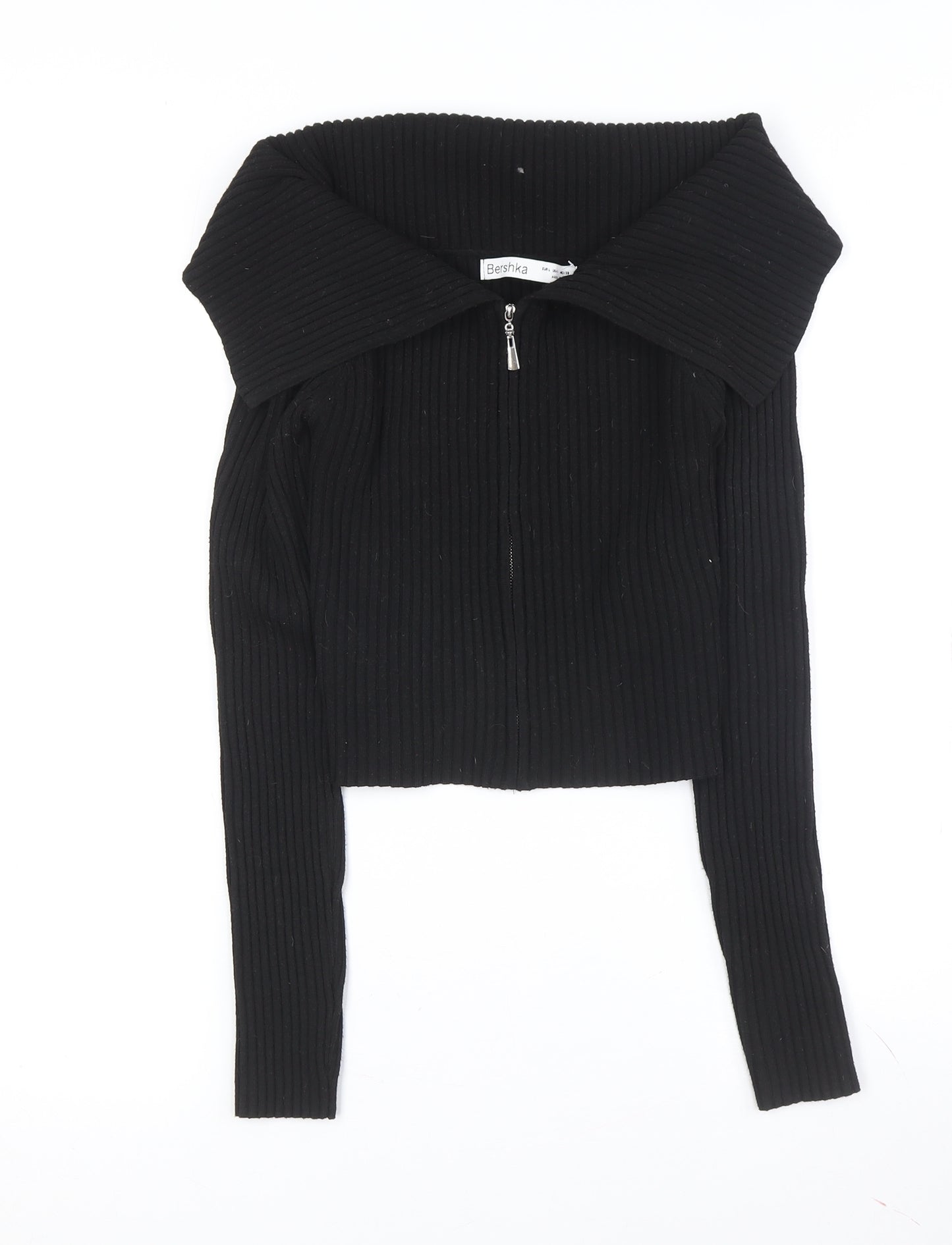 Bershka Women's Black Collared Full Zip Jumper L