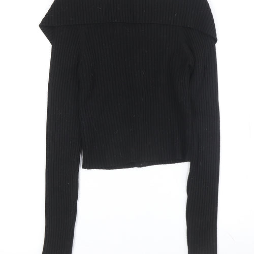 Bershka Women's Black Collared Full Zip Jumper L