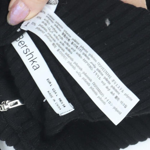Bershka Women's Black Collared Full Zip Jumper L