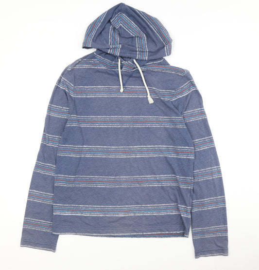 Hollister Men's Blue Striped Pullover Hoodie, Size S