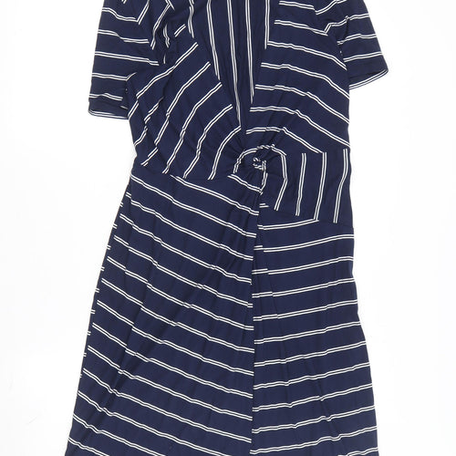 Warehouse Women’s Blue Striped Wrap Dress Size 14