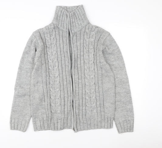 Tom Hagan Men's Grey Cable-Knit Full Zip Jumper M