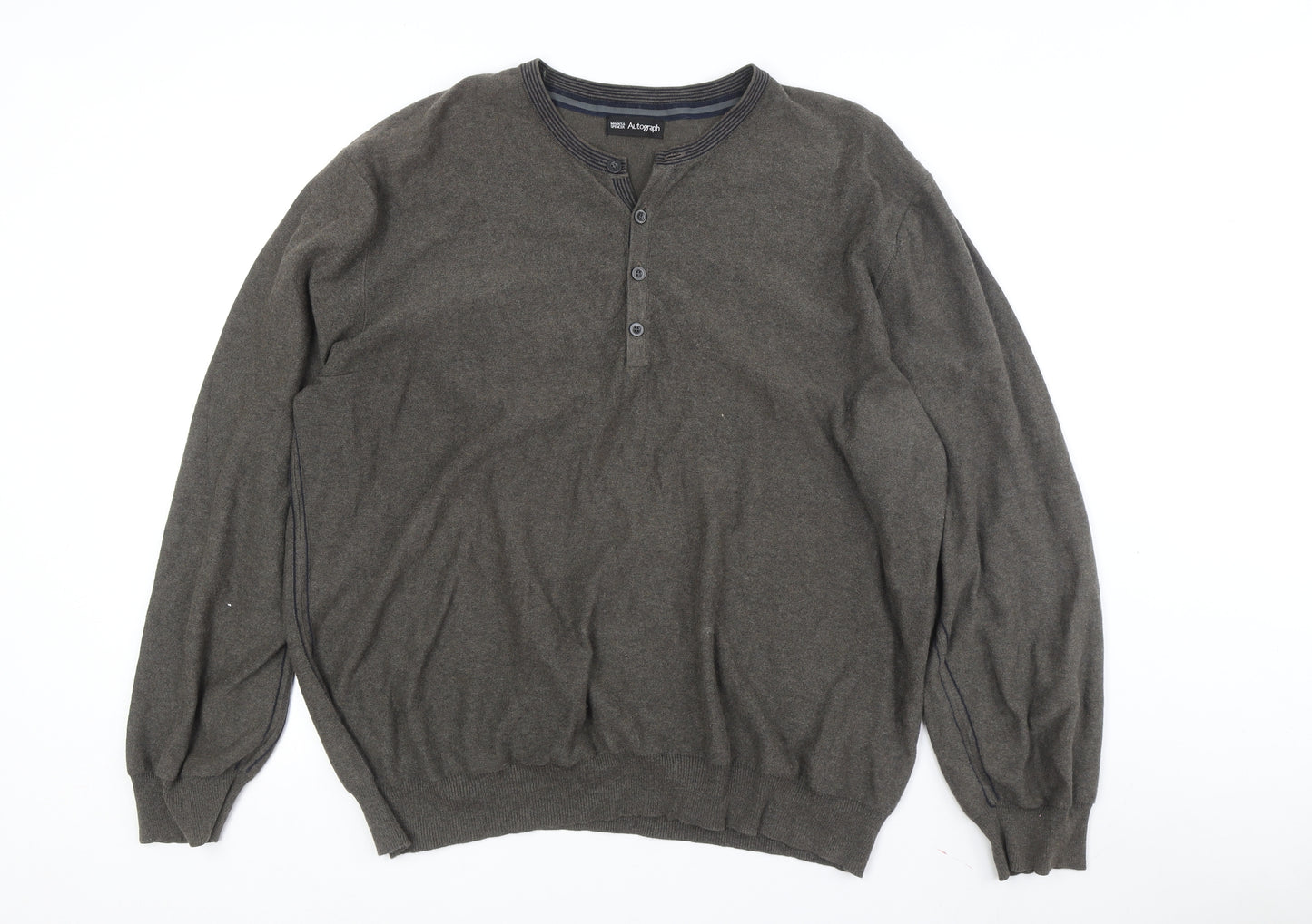 Marks and Spencer Men's Brown Henley Jumper XL