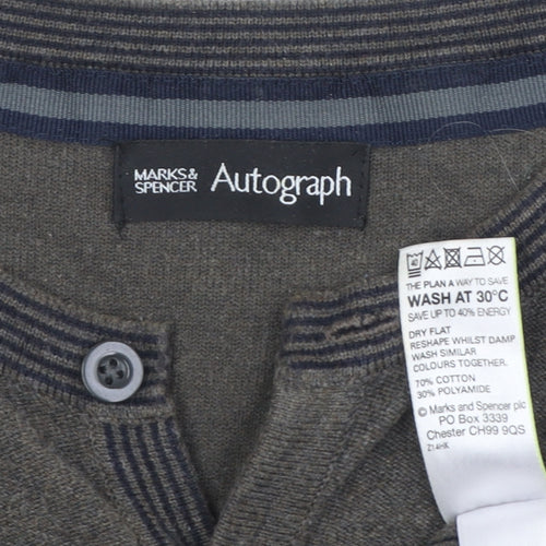 Marks and Spencer Men's Brown Henley Jumper XL