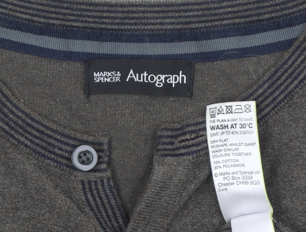 Marks and Spencer Men's Brown Henley Jumper XL
