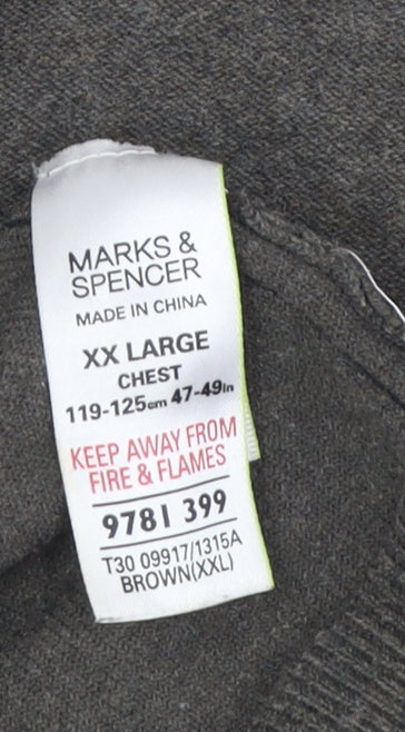 Marks and Spencer Men's Brown Henley Jumper XL
