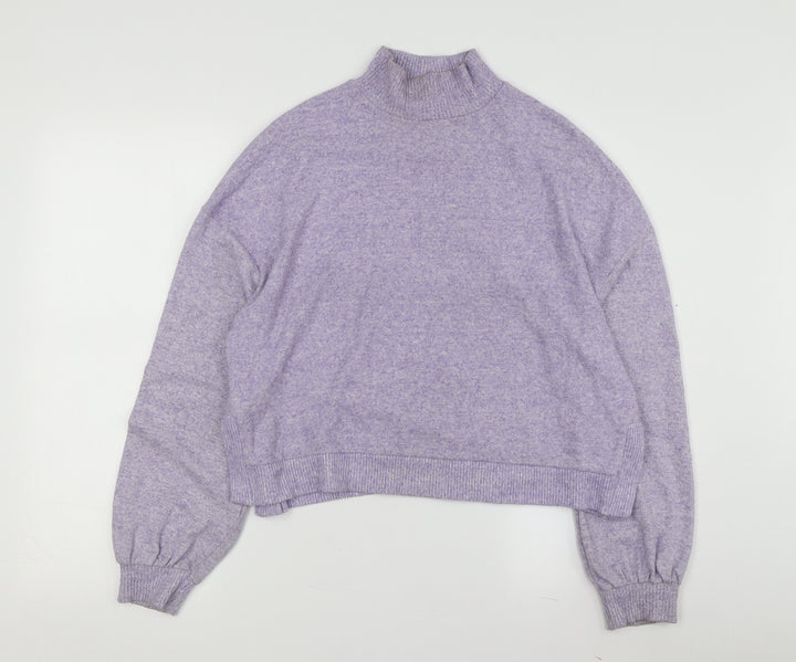 Stradivarius Women's Purple Mock Neck Pullover Jumper