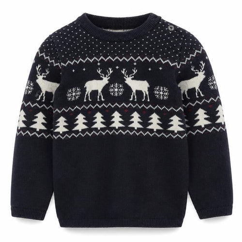 H&M Boys Blue Reindeer Knit Jumper 2 Years Winter