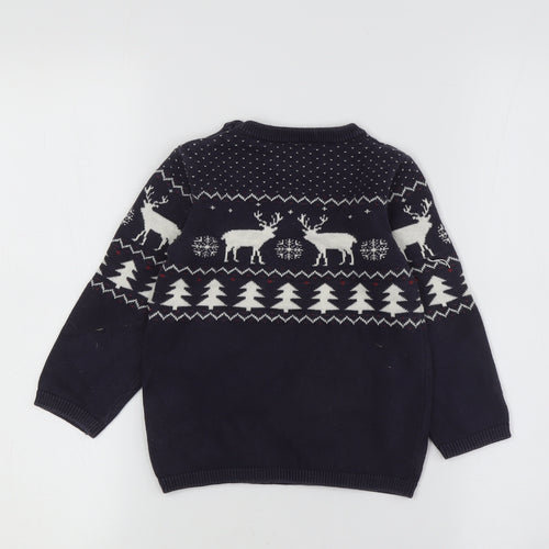 H&M Boys Blue Reindeer Knit Jumper 2 Years Winter