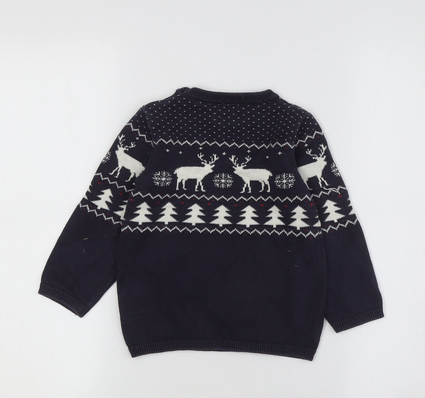 H&M Boys Blue Reindeer Knit Jumper 2 Years Winter