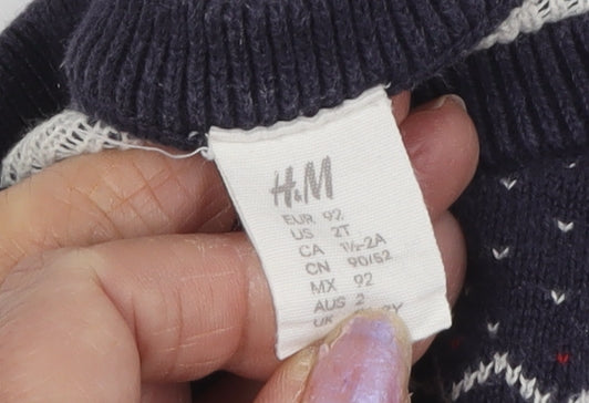 H&M Boys Blue Reindeer Knit Jumper 2 Years Winter