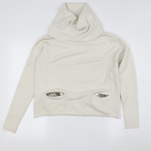 Tuzzi Women's White Cowl Neck Pullover Jumper, Size 8