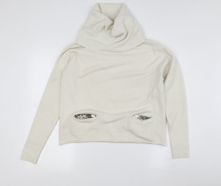 Tuzzi Women's White Cowl Neck Pullover Jumper, Size 8