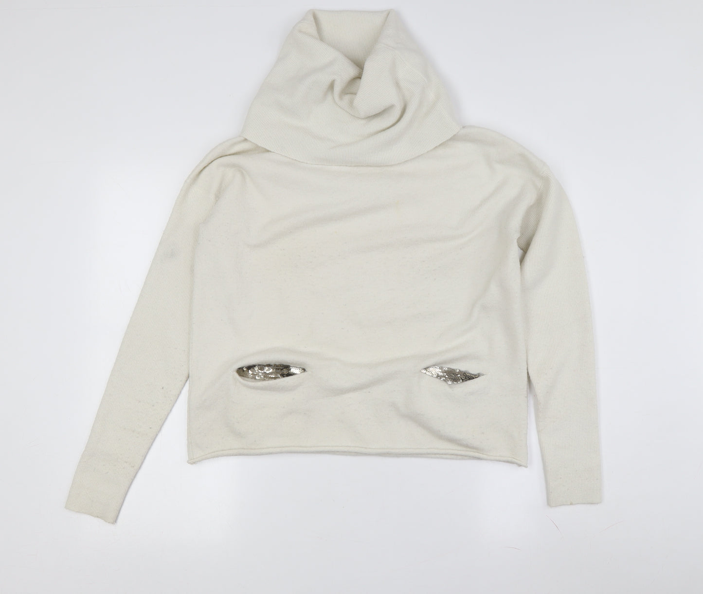 Tuzzi Women's White Cowl Neck Pullover Jumper, Size 8