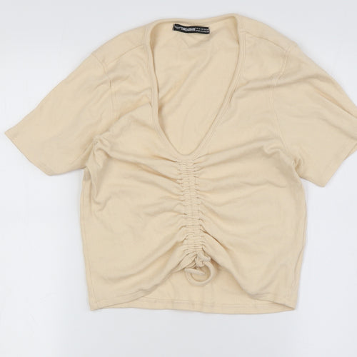 Threadbare Women's Beige V-Neck Basic T-Shirt Size 10