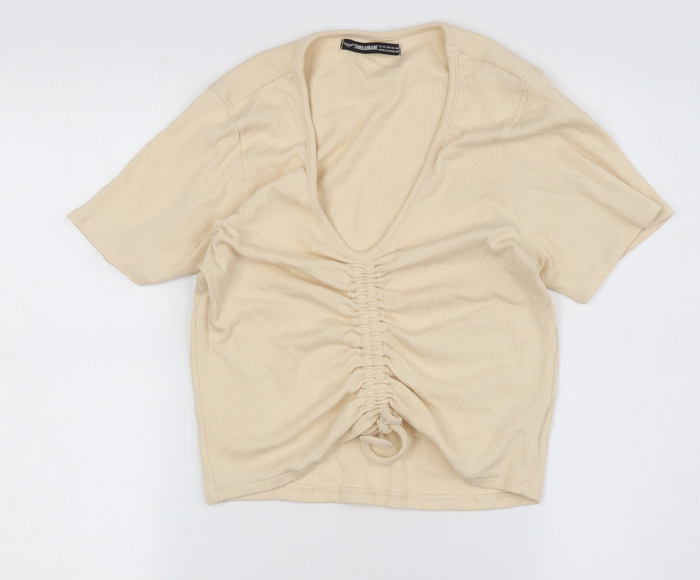 Threadbare Women's Beige V-Neck Basic T-Shirt Size 10