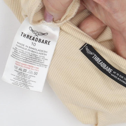 Threadbare Women's Beige V-Neck Basic T-Shirt Size 10