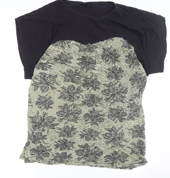 Topshop Women's Green Floral T-Shirt, Size 10