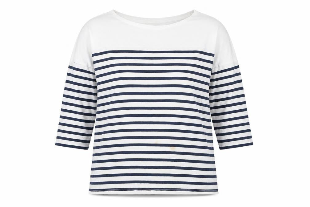 Front view of Pull&Bear Women's White Striped T-Shirt M Casual