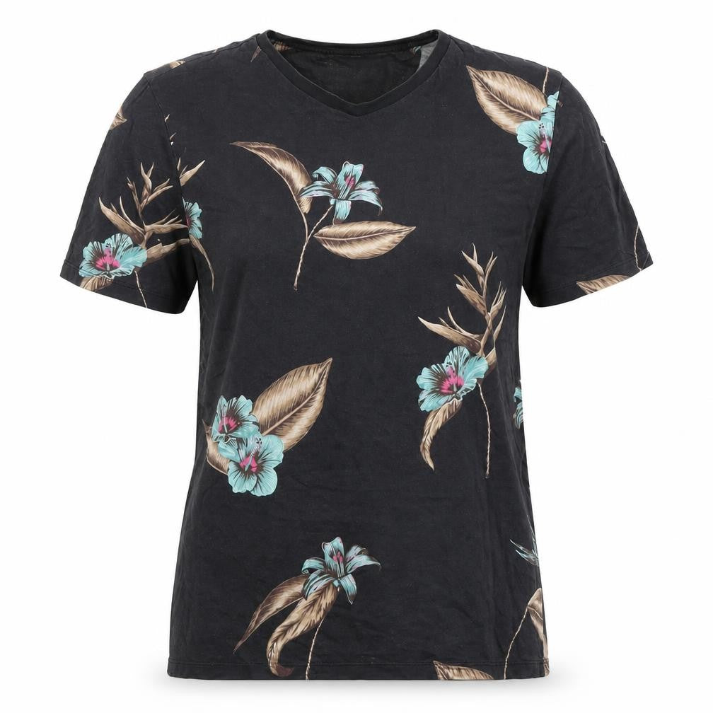 Front view of Next Women's Black Floral T-Shirt, Medium, Regular Fit